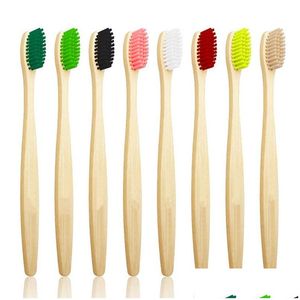 Cepillo de dientes Colorf Cabeza Bambú Venta al por mayor Medio ambiente Arco iris de madera Cuidado bucal Cerdas suaves Gota Entrega Salud Belleza Dhdh7