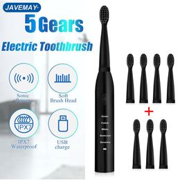 Brosse à dents électrique puissante ultrasonic sonic USB charge rechargeable dent lavable lavable de blanchiment de tricot de blanchiment dents J110 231017