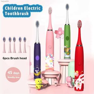 Brosse à dents électrique sonique pour enfants, dessin animé intelligent, blanchiment Ultra sonique avec 6 pièces de rechange. Cheveux doux IPX7