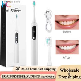 Cepillo de dientes eléctrico Sonic cepillo de dientes cepillo para adultos 5 modos recargable impermeable cepillo de dientes blanqueamiento de dientes cepillos de dientes cabezales de repuesto Q231117