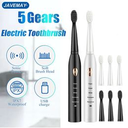 Brosse à dents Brosse à dents électrique pour hommes et femmes Couple ménage blanchissant IPX7 étanche brosse à dents automatique à ultrasons JAVEMAY J209 231102