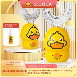 Brosse à dents Brosse à dents électrique G.DUCK Petit canard jaune Bouche en silicone en forme de U avec chargement entièrement automatique Brosse à dents sonique pour enfants