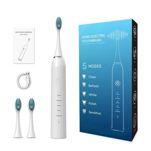 Brosse à dents électrique gros Couple ensemble automatique adulte doux poils Sonic Vibration Rechargeable Portable Toothbrus 230607