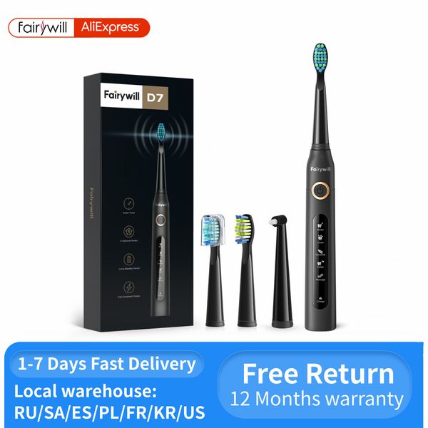 Cepillo de dientes Fairywill Electric Sonic Toothbrush Carga USB FW-507 Recargable Impermeable Cepillos de dientes electrónicos Cabezales de repuesto Adulto 230718