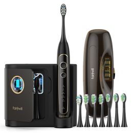 Fairywill Brosse à dents électrique Brosse à dents ultrasonique blanchissante avec 5 modes de charge sans fil Minuterie intelligente 8 têtes de brosse 230824