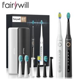 Brosse à dents Fairywill Sonic Brosse à dents électrique Ultra Sonic Chargeur USB rapide Étanche IPX7 5 modes Fairywill FW-507 avec 3 têtes de brosse Cadeau 231113