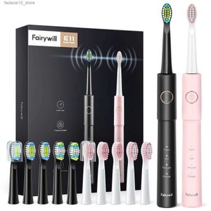 Brosse à dents Fairywill Sonic brosse à dents électrique E11 étanche chargement USB avec 8 têtes de rechange de brosse noir et rose adapté aux couples Q240202