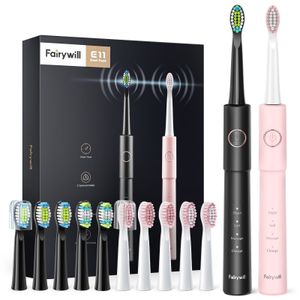 Brosse à dents Fairywill Sonic Brosse à dents électrique E11 Charge USB étanche avec 8 têtes de rechange de brosse Ensemble noir et rose pour couple 230824