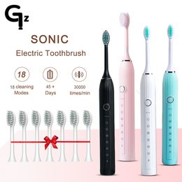 Tandenborstel Gezhou N105 Sonic Electric Adult Timer Brush USB -oplaadbare tanden ES met 8 stks vervangende kop 230517