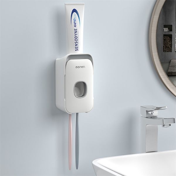 Porte-brosse à dents accessoires de salle de bain distributeur de dentifrice presse-agrumes plastique automatique montage mural Portable 210423