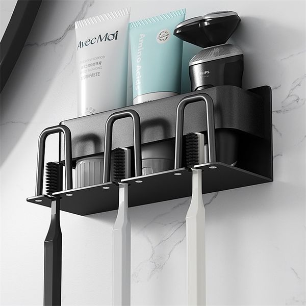 Porte-brosse à dents salle de bain dentifrice support de rangement avec tasse mural support de rasoir organisateur étagère accessoires 220401