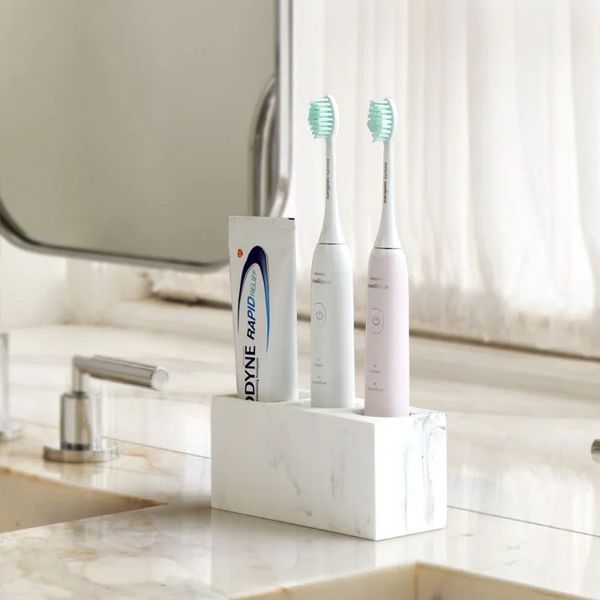 Soportes para cepillos de dientes 1 unid creativo patrón de mármol resina multifunción estante eléctrico soporte para pasta de dientes cepillo de limpieza de baño caja de almacenamiento 231204