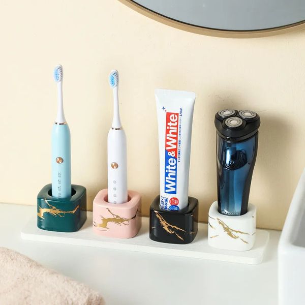 Porte-brosses à dents 1 pièces en céramique brosse à dents électrique support par gravité cadre de Base support de rangement douche brosse à dents support étagère pour accessoires de salle de bain 231013