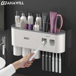 AHAWILL – porte-brosse à dents mural à absorption magnétique, avec 2 distributeurs de dentifrice, rangement à poinçon gratuit, accessoires de salle de bains 230918