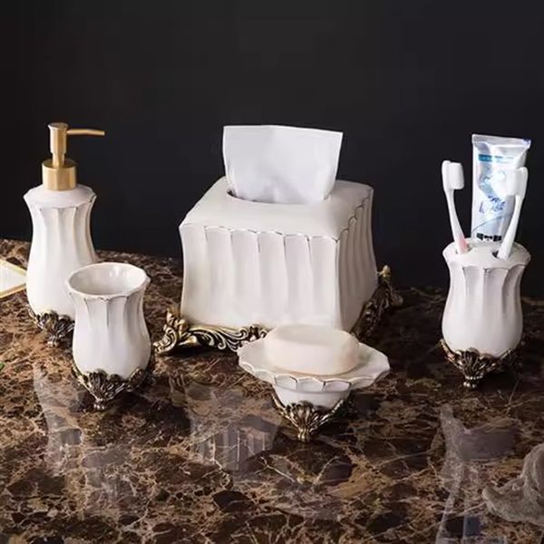 Soportes para cepillos de dientes, juego de artículos de tocador para baño, taza, botella de loción de lavado de cerámica, soporte creativo de enjuague bucal, suministro de lujo para el hogar 230710