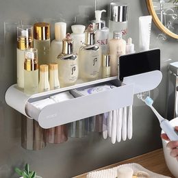 Ensemble d'organisateur mural de brosse à dents de salle de bains, avec porte-presse-dentifrice et gobelets de bain de bouche, support de rangement de brosse à dents pour salle de bain 231013