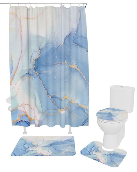 Porte-brosse à dents bleu marbre imperméable salle de bain rideau de douche bain toilette couverture tapis tapis tapis ensemble maison accessoires 230809