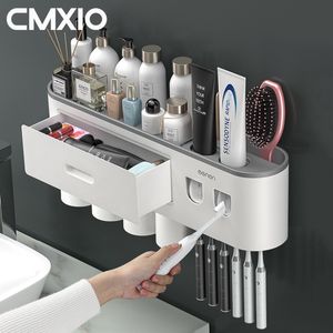 Porte-brosse à dents CMXIO Porte-brosse à dents avec distributeur de dentifrice 1/2/3/4/5 tasses Ensemble de support de rangement Organisateur mural pour accessoires de salle de bain 230820