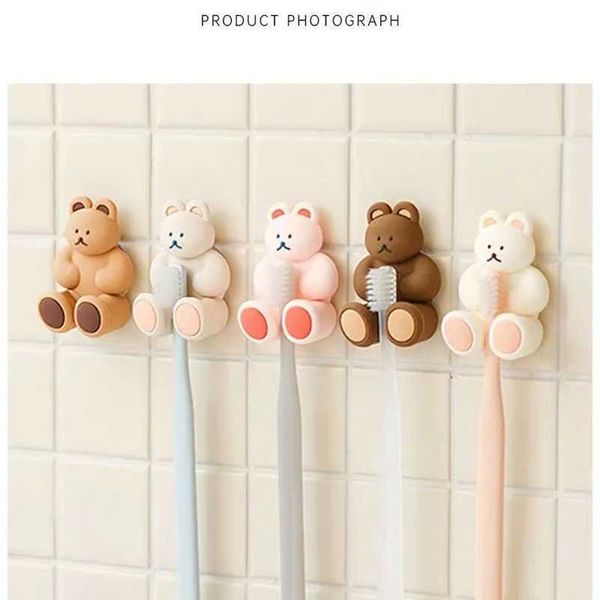 Soportes de cepillo de dientes lindo teddy de peluche 3D Silicona Soporte de dientes de muelas perforada Taca de succión de baños montados en la pared Soporte de cepillo de dientes 240426