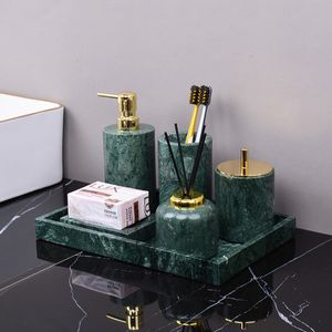 Tandenborstelhouders Donkergroen Natuurlijk Marmer Badkamer Set Nordic Stijl Licht Luxe Lade Houder Zeepdispenser Kit 230710