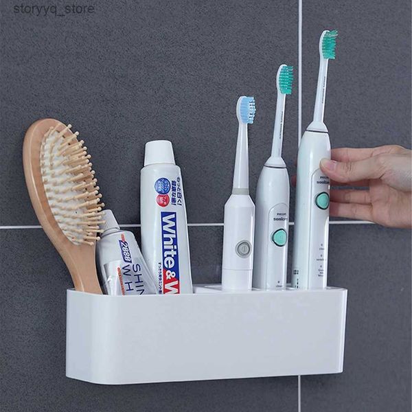 Porte-brosses à dents détachables sans perçage, maison hôtel, support mural étanche ABS porte-brosse à dents électrique drainant blanc avec adhésif pour salle de bain Q231202