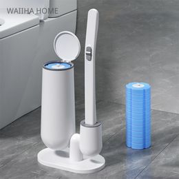 Tandenborstelhouders Wegwerp Toiletborstel Badkamer Lange Steel Cleaner Tool Geen Dode Hoek Vervangende Kop En Plunger Set 230710