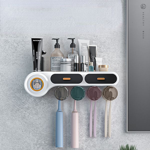 Porte-brosse à dents tiroir porte-brosse à dents tasse de bain de bouche automatique dentifrice presser multifonctionnel mural salle de bain accessoires de rangement 221205