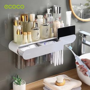 Porte-brosses à dents ECOCO 2/3/4 tasses porte-brosse à dents à Adsorption magnétique presse-agrumes automatique distributeur de dentifrice support de rangement accessoires de salle de bain 231013