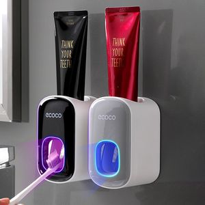 Toothbrush Holders ECOCO Automatic Toothpaste Dispenser Wall Mount Bathroom Accessories Waterproof Toothpaste Squeezer Toothbrush Holder 230327