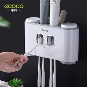 Porte-brosse à dents ECOCO Support mural Distributeur automatique de dentifrice Squeezer Porte-accessoires de salle de bain Support de rangement avec 4 tasses 230217