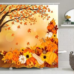 Tandenborstelhouders Herfst Esdoorn Douchegordijn Thanksgiving Oogst Pompoen Oranje Herfst Bladeren Zonnebloemen Stof Badkamer Decor Bad Gordijnen 230809