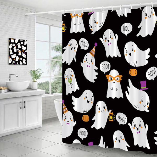 Porte-brosse à dents drôle dessin animé fantômes rideaux de douche citrouille Halloween enfants rideau de bain tissu polyester imperméable décor de salle de bain avec crochets 230809