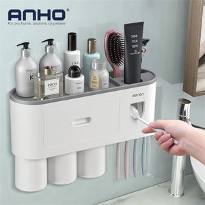 Porte-brosse à dents support mural distributeur automatique de dentifrice presse-agrumes adsorption magnétique support de rangement de tasse inversé accessoire de salle de bain 220929