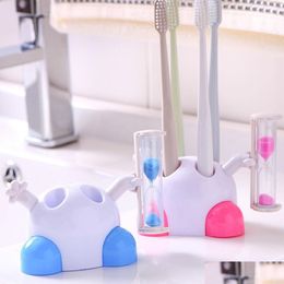 Titulaires de brosse à dents Enfants Mignon Support de support en plastique avec 3 minutes Sablier Minuterie Outil de salle de bain Drop Livraison Maison Jardin Bain A Dhhny