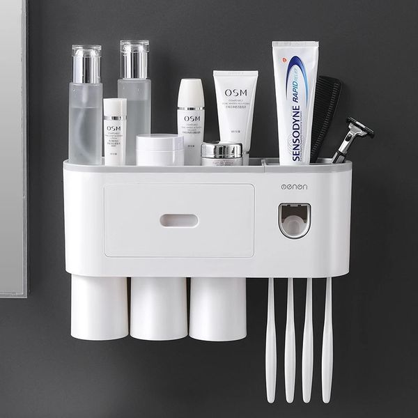 Porte-brosse à dents à absorption magnétique inversée, support de rangement mural, presse-dentifrice automatique sans poinçon, accessoires de salle de bains 231025