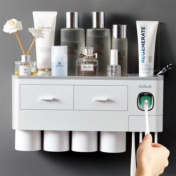Porte-brosses à dents Adsorption magnétique support inversé distributeur automatique de dentifrice avec tasse ensemble d'accessoires de salle de bain 220919