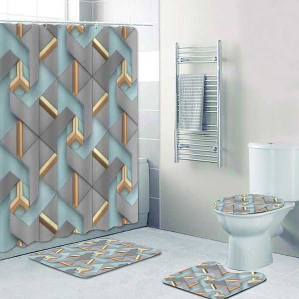 Porte-brosse à dents moderne minimaliste salle de bain étanche ensemble rideau de douche quatre pièces décoration de la maison tapis antidérapant trois pièces 230809