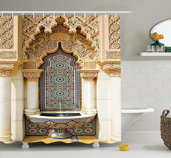Soportes para cepillos de dientes Conjunto de cortina de ducha marroquí Puerta envejecida Patrón geométrico Diseño de entrada Entrada Cortinas de baño de estilo oriental arquitectónico 230809