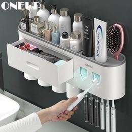 ONEUP-porte-brosse à dents mural avec tasse magnétique, support de brosse à dents, presse-dentifrice, organisateur de rangement, ensemble d'accessoires de salle de bains 231013