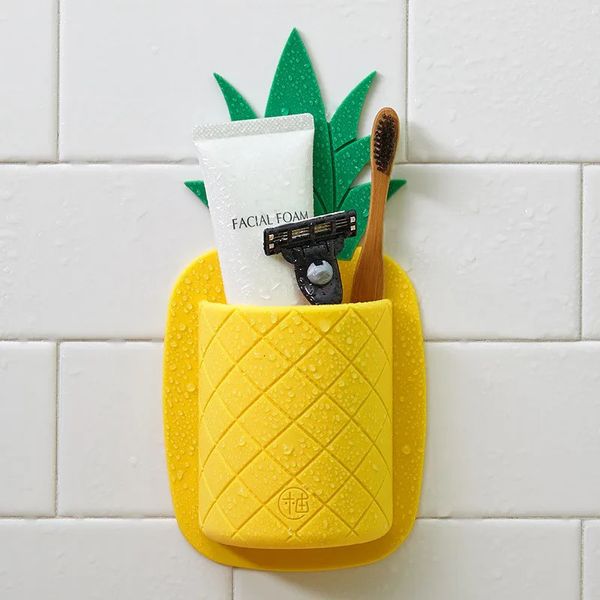 Porte-brosse à dents Ananas porte-brosse à dents forte aspiration salle de bain brosse à dents Gel de silice étagère support mural peigne sans colle support de rangement 231013