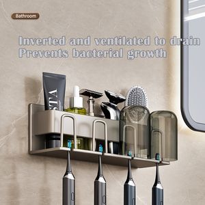 Toothbrush Holders Punch Free Wall Mounted Electric Toothbrush Holder Toothpaste Beard Razor Cup Storage Hook Bathroom Accessories Set Organizer 230629