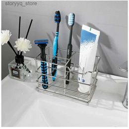 Porte-brosse à dents Porte-brosse à dents en acier inoxydable Porte-dentifrice de salle de bain sans poinçon Porte-brosse à dents électrique Support de rangement pour brosse à dents Q231202