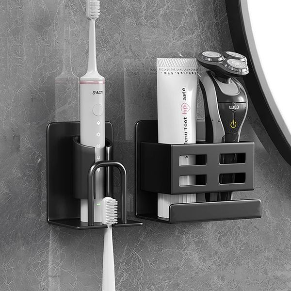 Porte-brosse à dents sans poinçonnage, espace Transparent, ensemble de tasses à brosses en aluminium, support de rangement mural, accessoires de salle de bains 231025