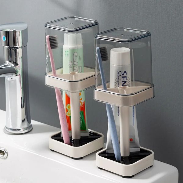 Porte-brosses à dents Support de dentifrice pour les organisateurs familiaux fournitures salle de bain porte-brosse à dents anti-poussière avec boîte de couverture outils de bain porte-brosse à dents 231025