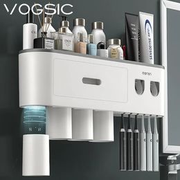 Tandenborstelhouders VOGSIC Tandenborstelhouder Opbergdoos Automatische Tandpasta Dispenser Waterdicht Wandmontage Voor Thuis Badkamer Accessoires Sets 231005