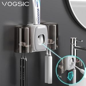 Porte-brosse à dents VOGSIC Porte-brosse à dents Distributeur automatique de dentifrice Squeezer Dentifrice 2 tasses Organisateur de rangement Ensemble d'accessoires de salle de bain 230820