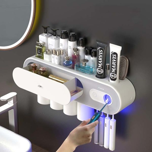 Porte-brosse à dents mural porte-brosse à dents automatique presse-dentifrice énergie solaire UV porte-brosse à dents support de rangement accessoires de salle de bain 221205