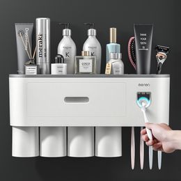 Porte-brosse à dents mural support magnétique distributeur automatique de dentifrice forte adsorption tasse accessoires de salle de bain ensembles 230710