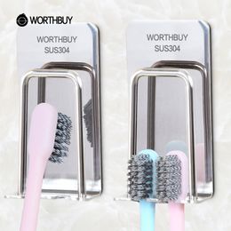 Portacepillos de dientes WORTHBUY Creative 188 Cepillo de dientes de acero inoxidable Succión de pared Pasta de dientes Accesorios de baño 230204
