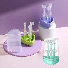 Cepillo de dientes infantil silicona para bebés dientes deciduos cepillo de dientes de la lengua oral con caja de almacenamiento de PP